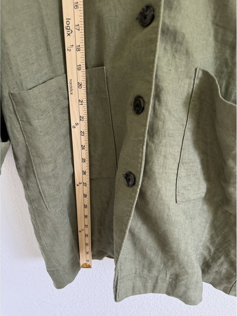Garnet Hill Women’s Sz Small Relaxed 100% Linen Buttoned Trench Coat Olive Green - Picture 5 of 7